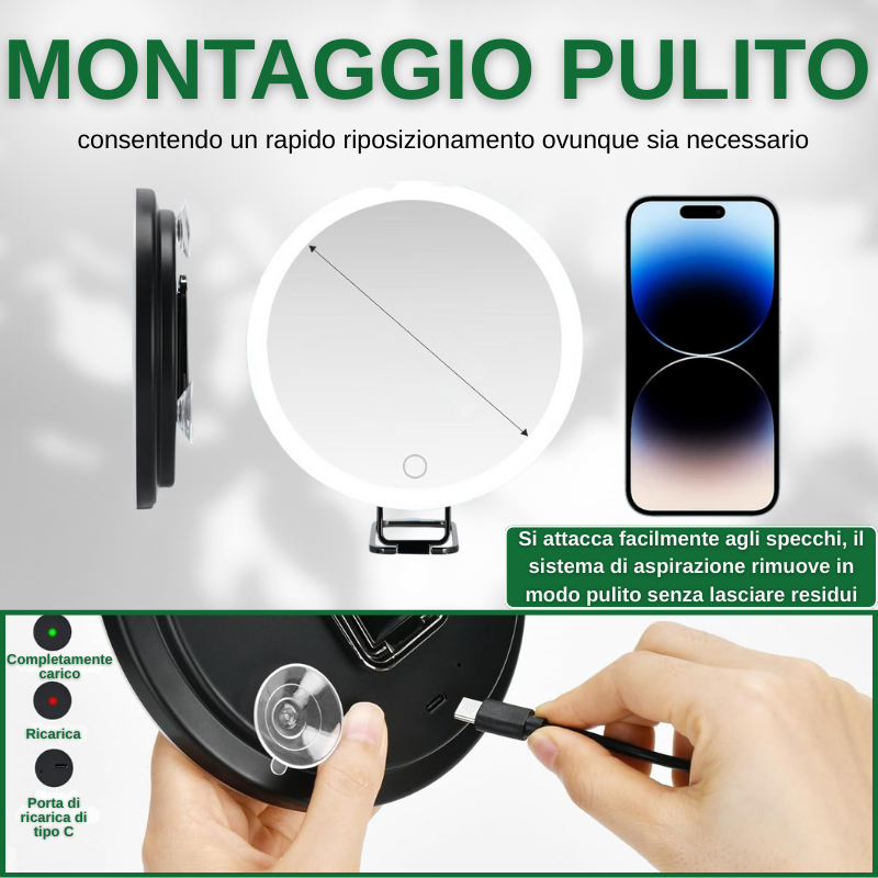 Specchio ingranditore portatile con luce