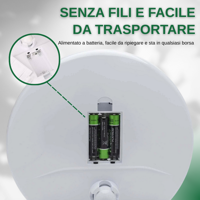 Specchio cosmetico illuminato a LED con ingrandimento 10x