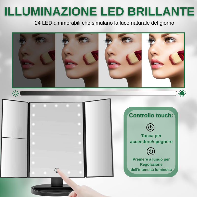 Specchio cosmetico con luce LED e touch screen
