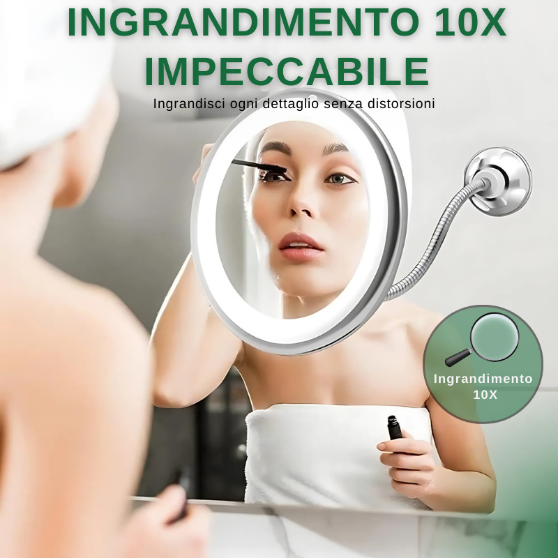 Specchio cosmetico illuminato a LED con ingrandimento 10x
