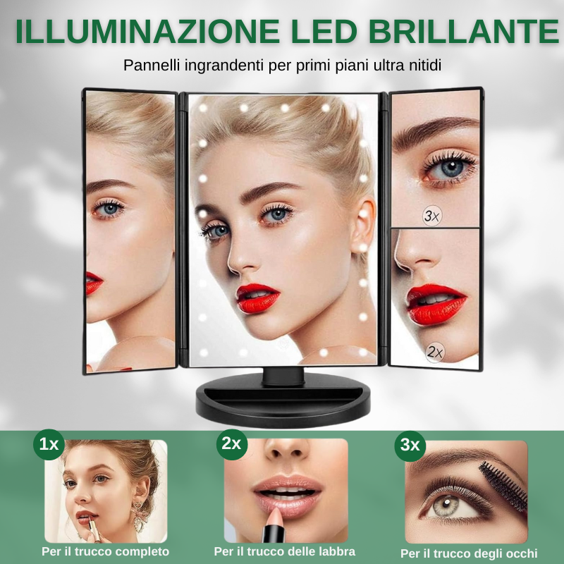 Specchio cosmetico con luce LED e touch screen