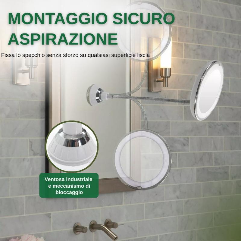 Specchio cosmetico illuminato a LED con ingrandimento 10x