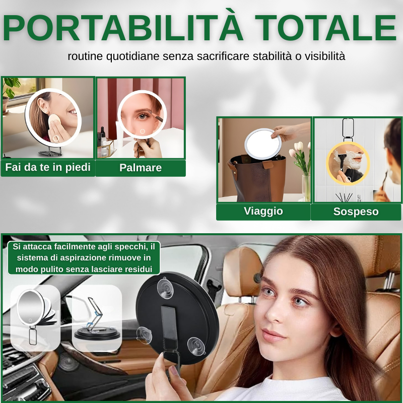 Specchio ingranditore portatile con luce