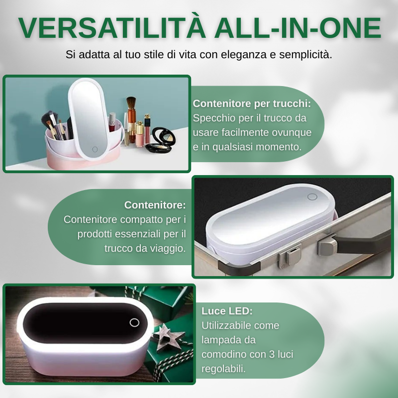 Organizer da viaggio portatile per trucchi con LED